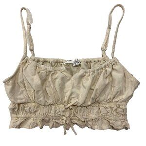 MIDNIGHT SKY Ruffled Smocked Peasant Crop Top Cream L Coquette Cottagecore Fairy